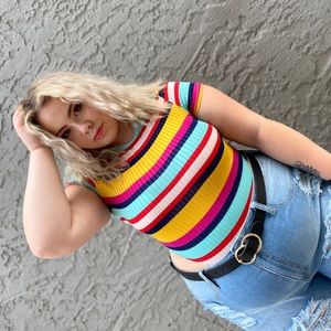 Multi color body suit with side cut outs